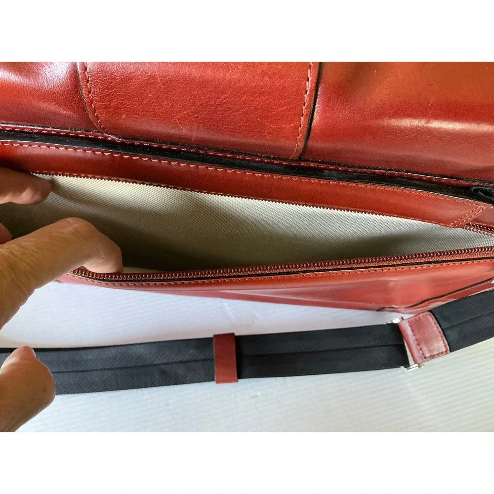 Bosca Leather Messenger Bag Amber Briefcase Laptop Crossbody Professional
